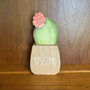 Table Top Plaque Art Decor - Succulent Cactus Pressed Wood Sign 1990's - KISS ME